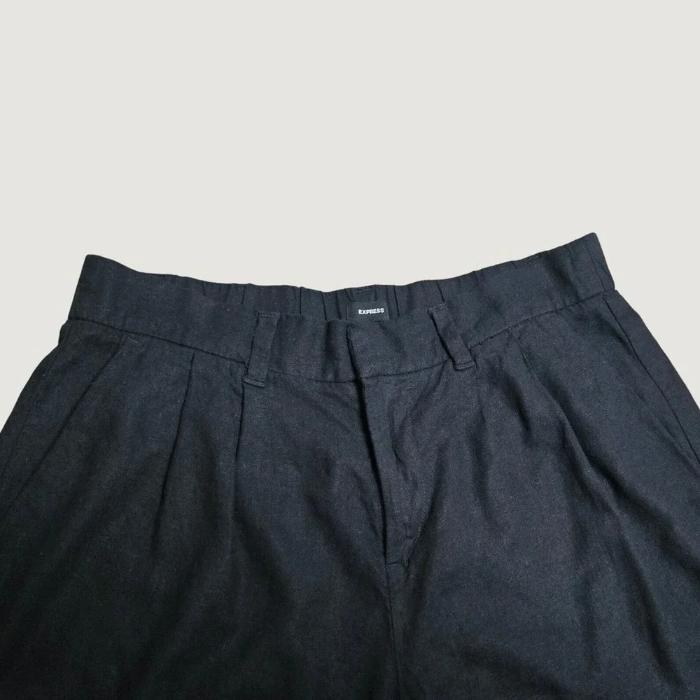 Express Black Linen Blend High Rise Pleated Shorts Size 10